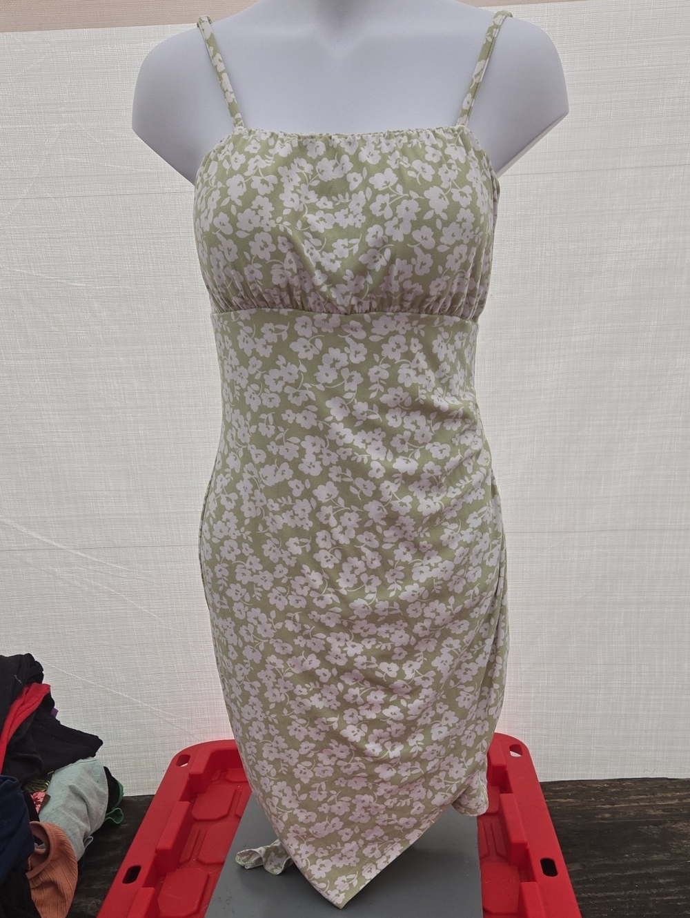 Derek Heart Sage Green Floral Spaghetti-Strap Midi Dress